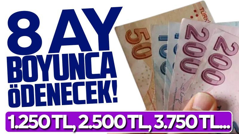 8 ay boyunca ödenecek... 1.250 TL, 2.500 TL, 3.750 TL...