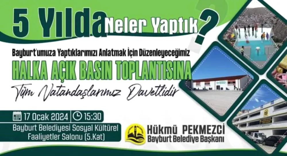 Bayburt Belediye Başkanı Hükmü Pekmezci, 5 yılını değerlendirecek basın toplantısı düzenleyecek