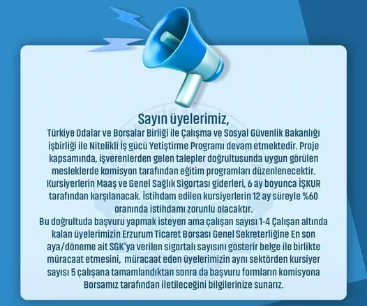 Nitelikli İş Gücü Yetiştirme Programı İçin Başvurular Başladı