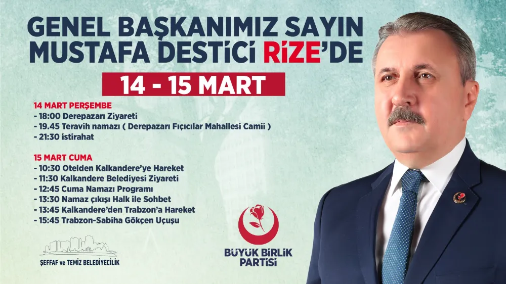 BBP Genel Başkanı Destici Yarın Rize’ye Gelecek