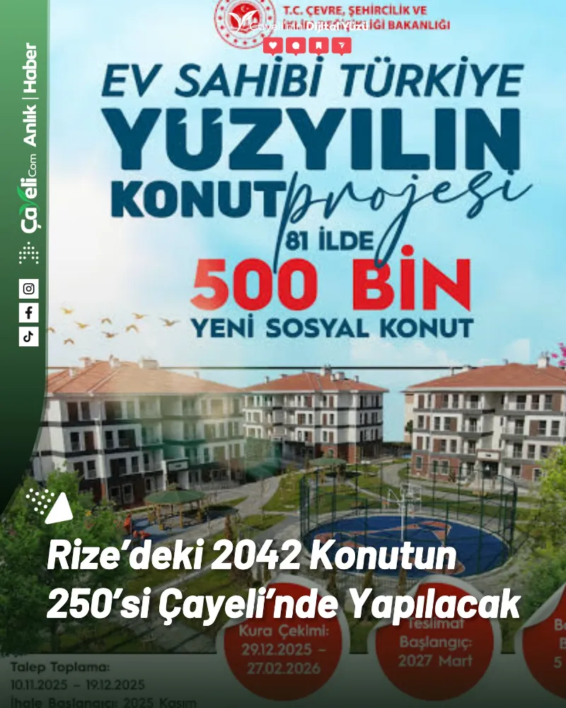 Rize’deki 2042 Konutun 250’si Çayeli’nde Yapılacak