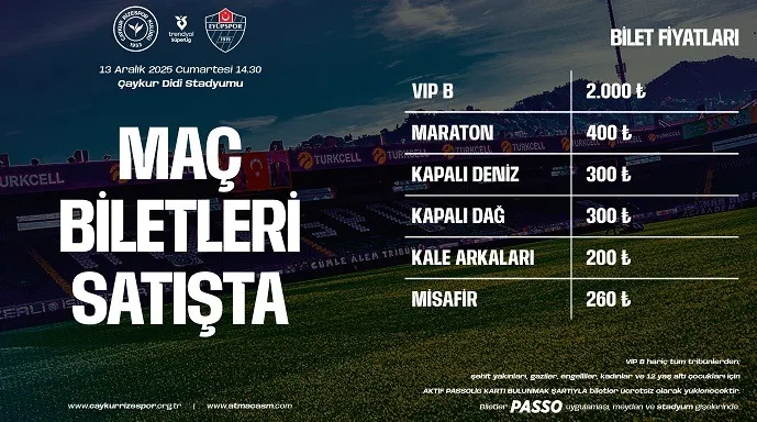 Çaykur Rizespor – ikas Eyüpspor Maçının Biletleri Satışa Çıktı