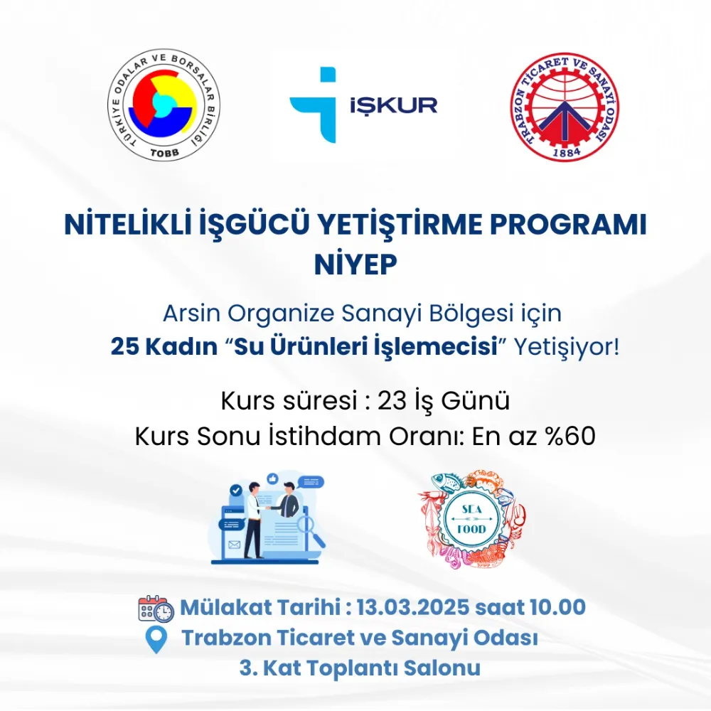 Trabzon’da 25 Kadın İçin İstihdam Garantili Su Ürünleri İşlemecisi Eğitimi Başlıyor